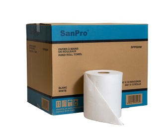 SanPro® White Hand Roll Towel Cs/6rls x 600'